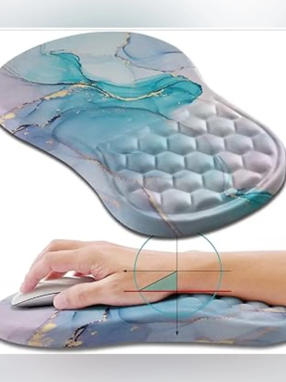 Ergonomic Blue Marble Memory Foam Wrist Rest for Mouse and Keyboard